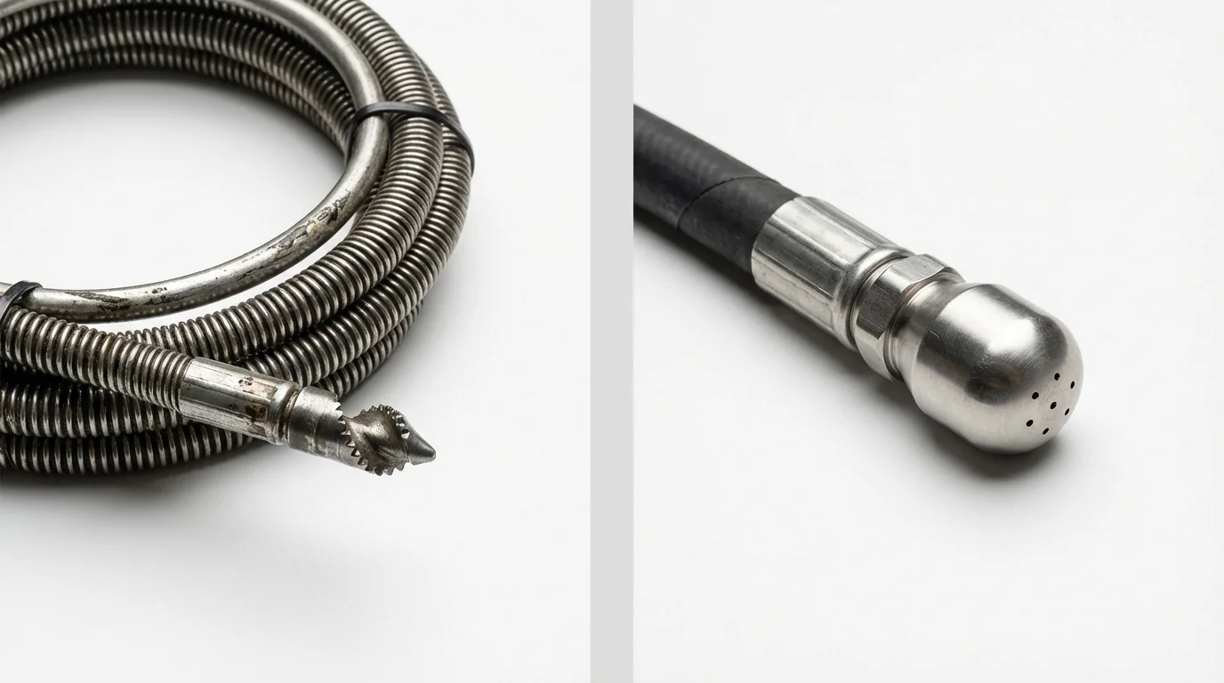 Drain snake cable and hydro jetting nozzle used for drain cleaning in Des Plaines, IL